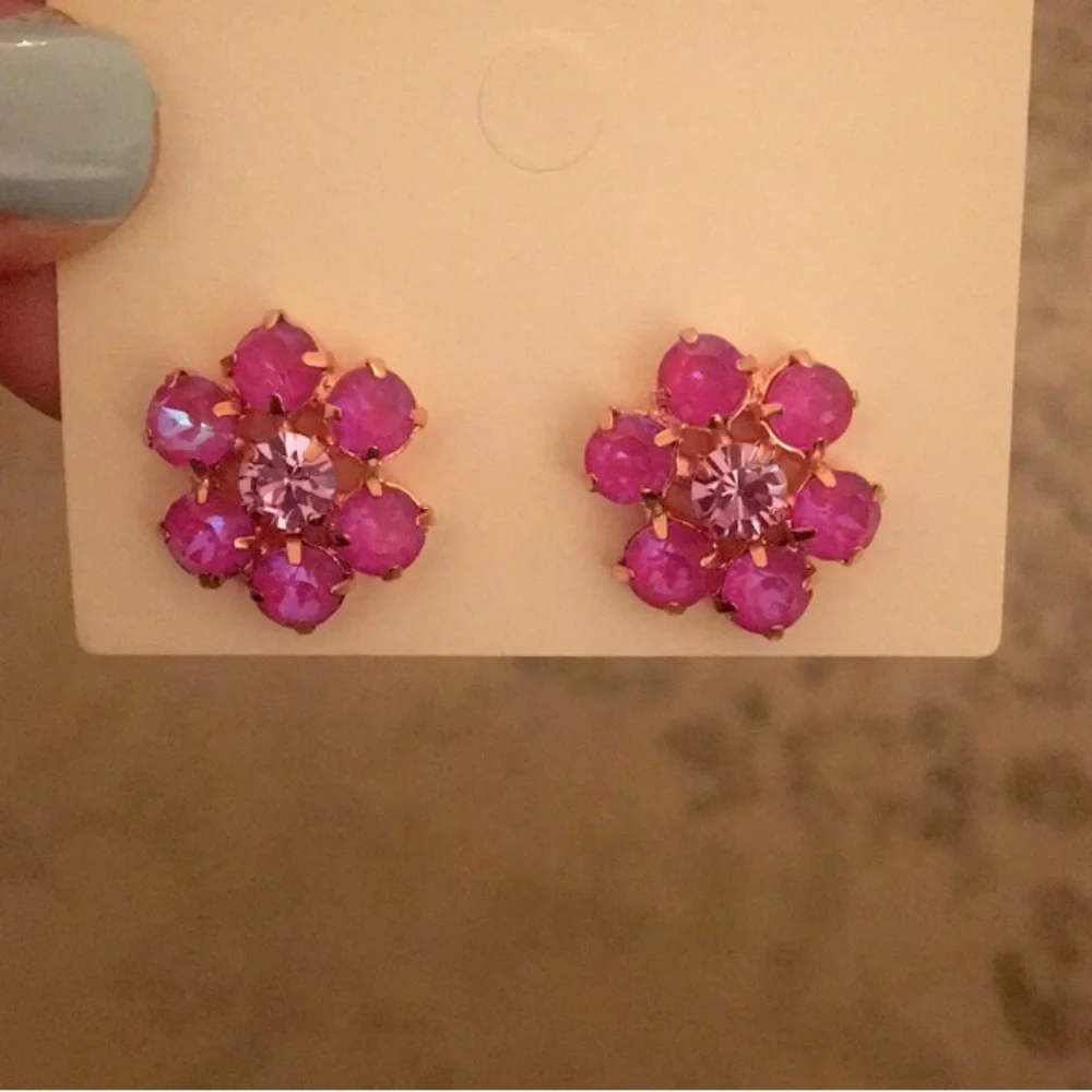 Fuchsia AB Crystal Flower Earrings